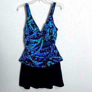 INC Concepts Tankini Swim Set Multi-Colored Tummy Tamer Top Black Skort Bottom
